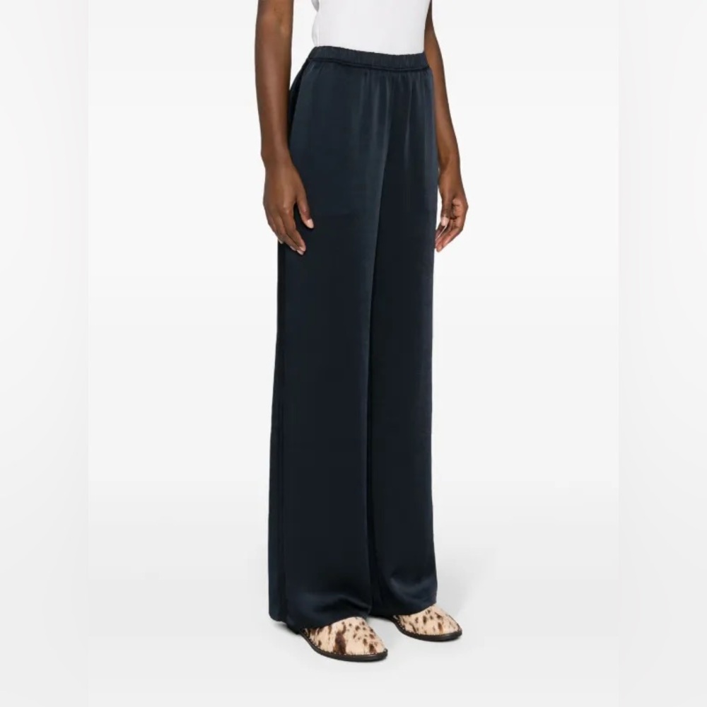 Vince Satin Pull-On Pants Wide Leg Trousers Navy Sz Large
